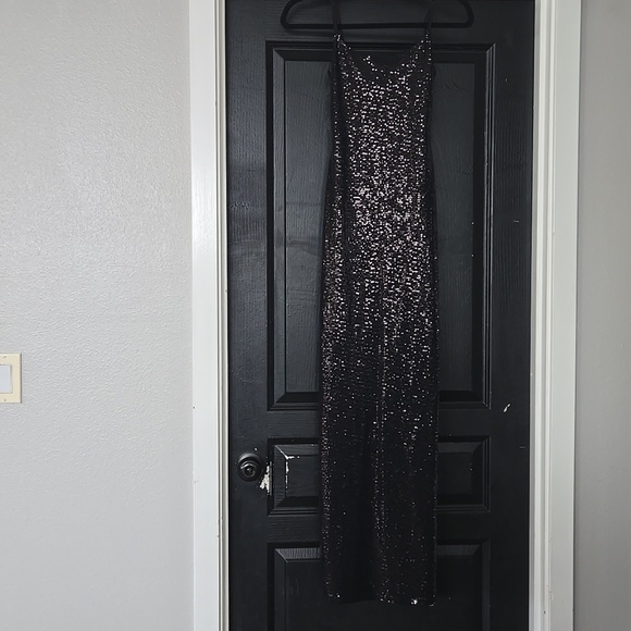 bebe Dresses & Skirts - Bebe Black Sequin Bodycon Slip Maxi Dress Gown Size Small
